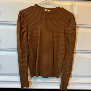 Yal Brown Ribbed Long Sleeve Top